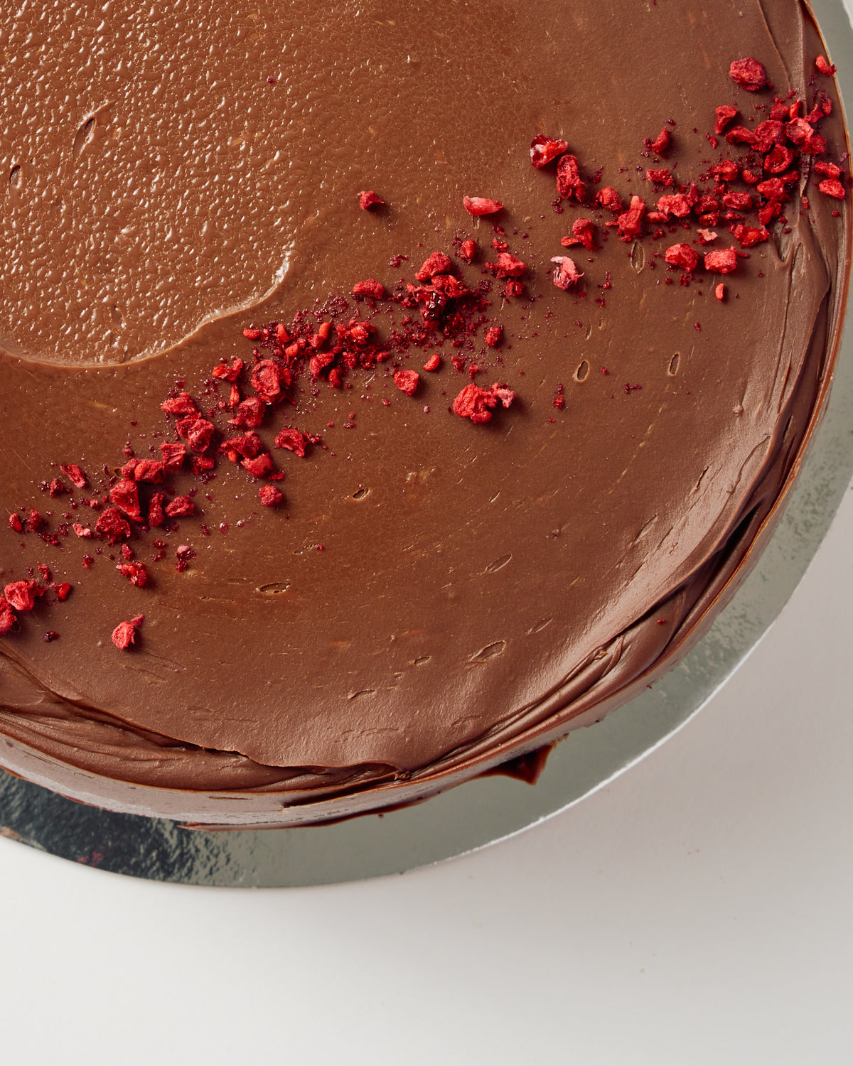 
                  
                    Raspberry Chocolate Mud-Cake with Double Chocolate Ganache
                  
                