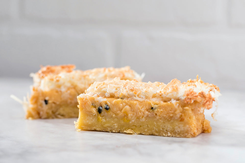 Lemon Passionfruit Coconut Slice